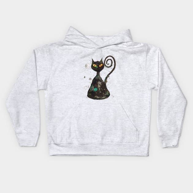 Black cunning cat Kids Hoodie by Bwiselizzy